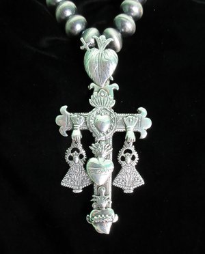 Yalalag Flying Heart Cross for attaching Milagros in Sterling Silver R-126