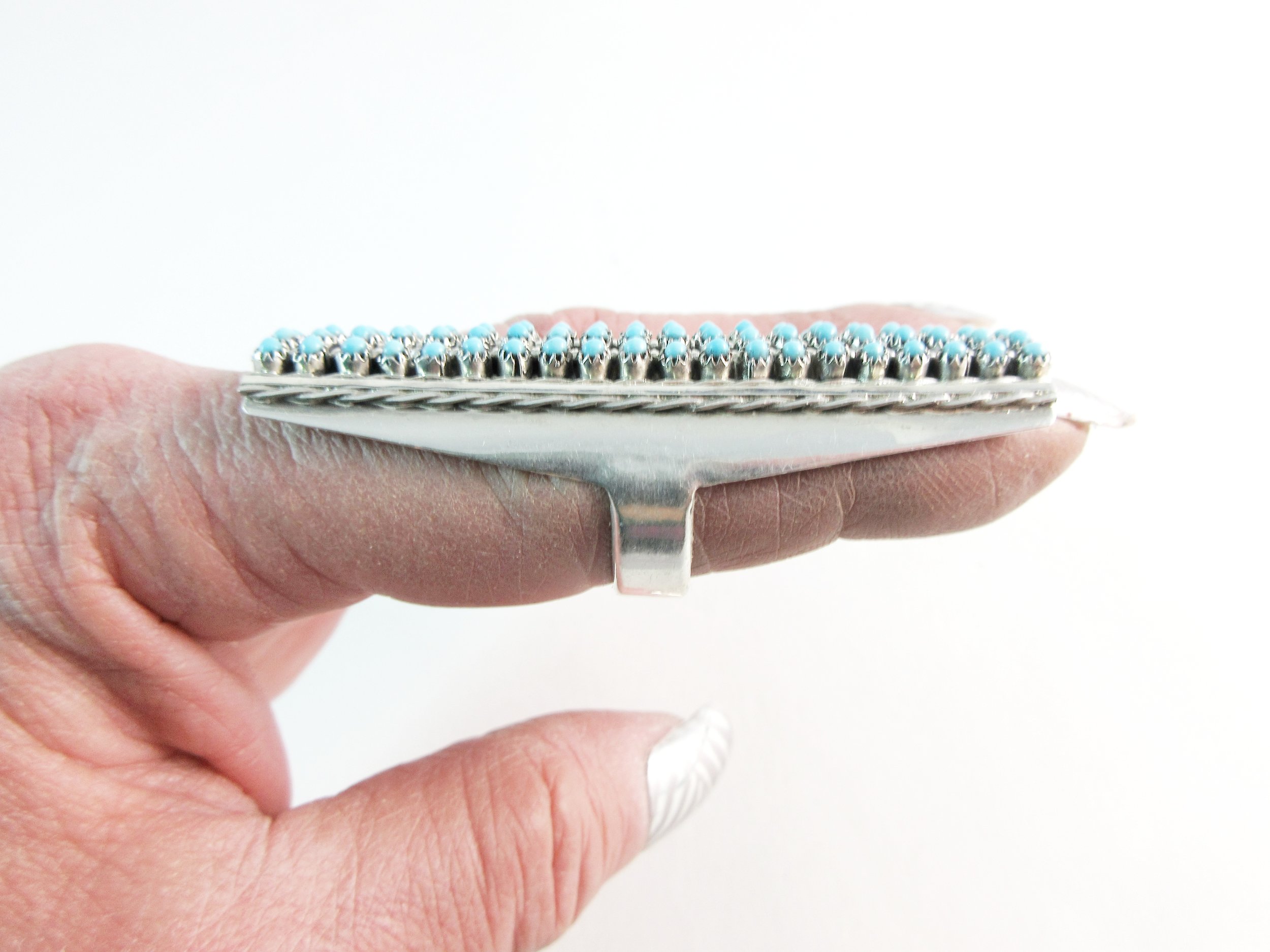 Zuni Peter Haloo Sterling Silver Ten Row Natural Turquoise Cluster Ring Size 7.5 