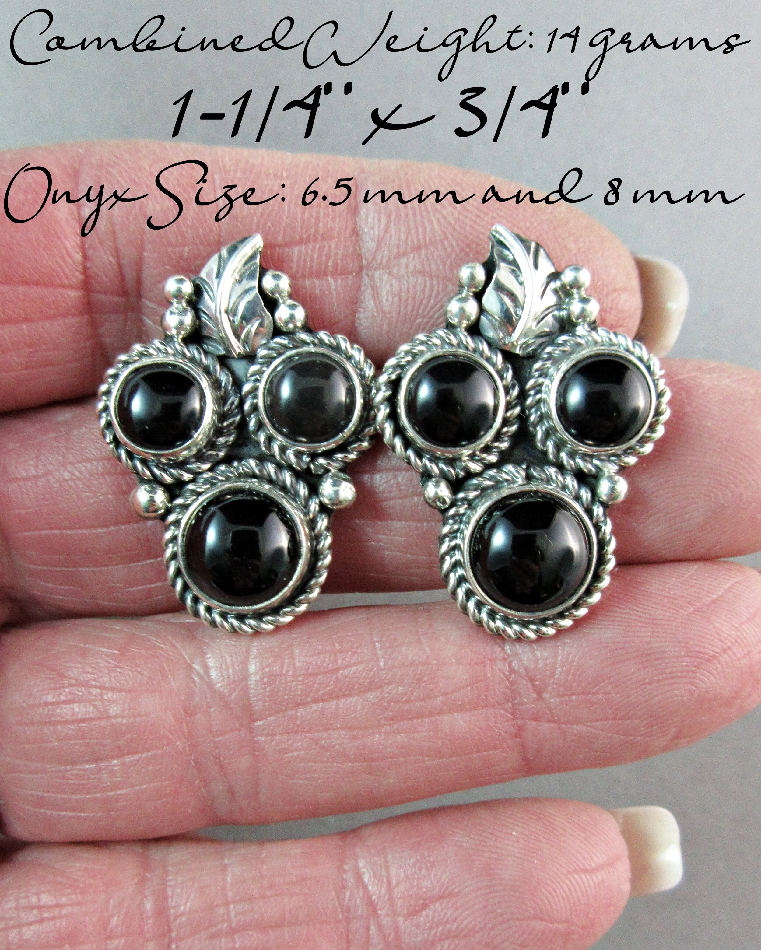 ONYX Sterling Silver Stud Earrings Navajo Handmade by Brenda Pete 