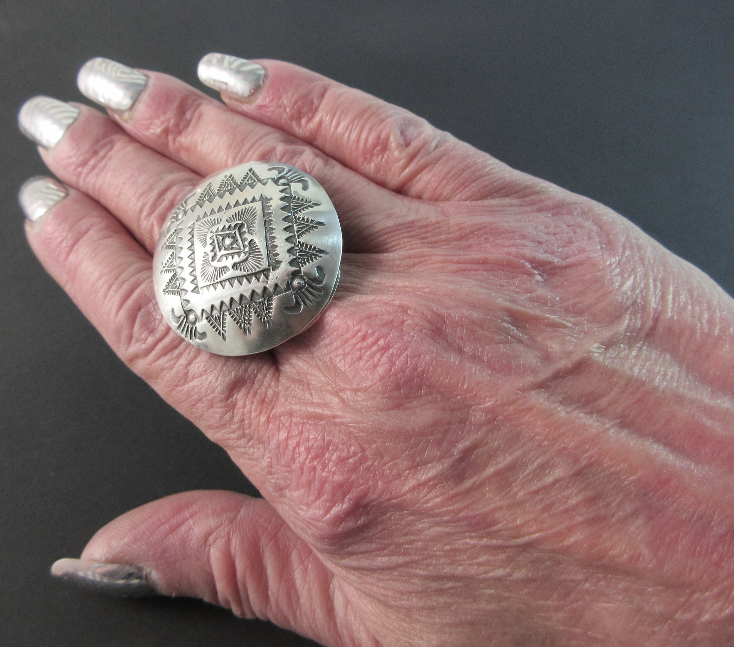Details about   XL Large Native American Navajo Sterling Silver Concho Ring Sz 8 Vincent Platero 