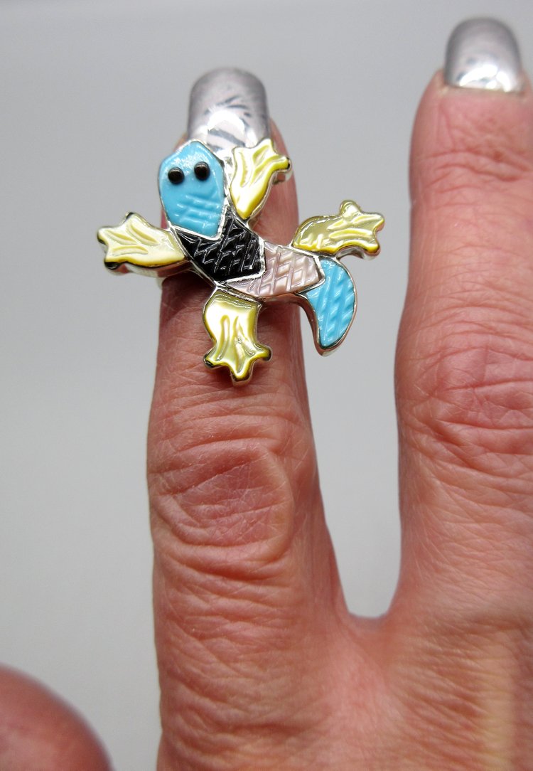 Inter Tribal Indian Ceremonial 1st Place Native American Zuni Turquoise Inlay 2 Finger Ring Inter Tribal Indian Ceremonial 1st Place Native American Zuni Turquoise Inlay 2 Finger Ring
