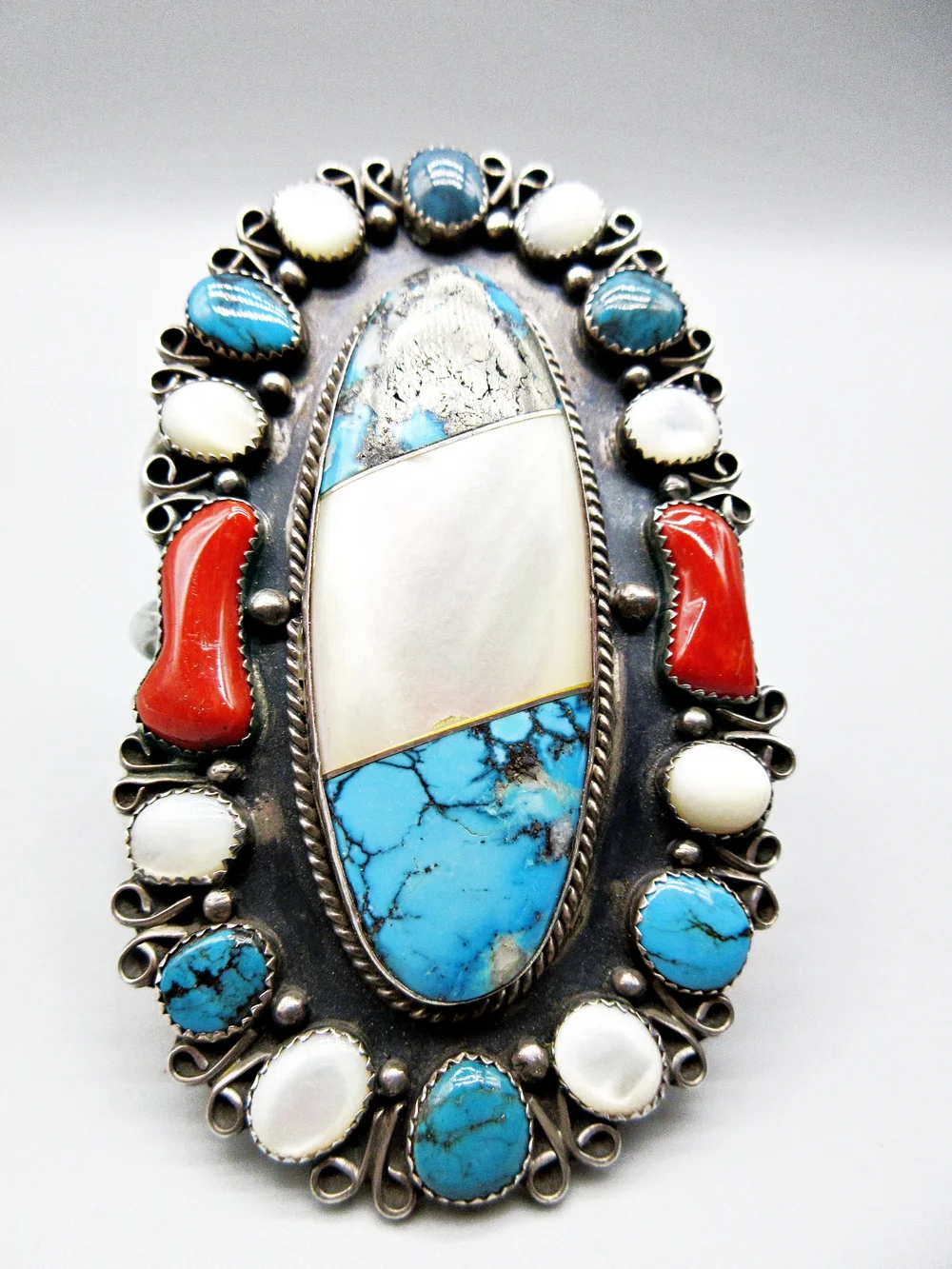 NAVAJO 故カークスミスKirk Smithターコイズ&コーラルバングル Plata de Santa Fe Jewelry