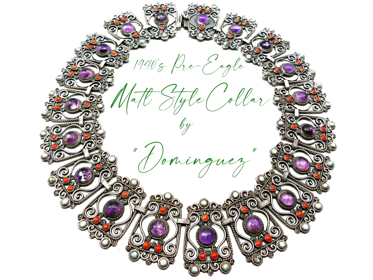 Parure Vintage Années 70 Rhodié Et Malachite - Collier & Bracelet, Métal Plaqué Argent