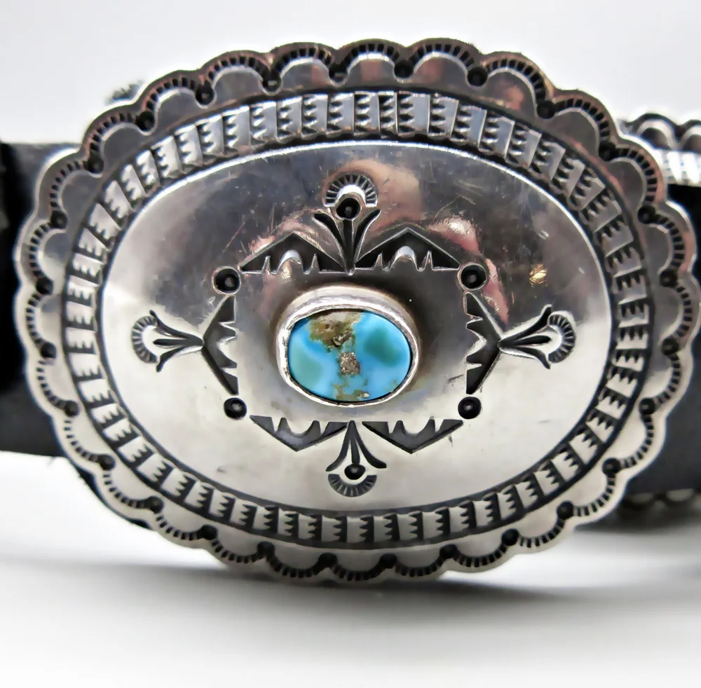 Fred Guerro Silver Wolf Wall Plaque Belt – Heavy Gauge Sterling Plaques Master Navajo Artist-the Late FRED GUERRO Sr.-natural Bisbee  main image 2