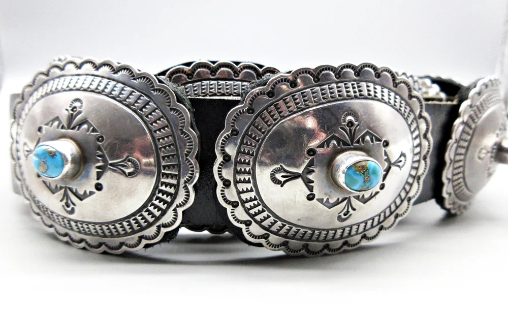 Fred Guerro Silver Wolf Wall Plaque Belt – Heavy Gauge Sterling Plaques Master Navajo Artist-the Late FRED GUERRO Sr.-natural Bisbee  main image 4