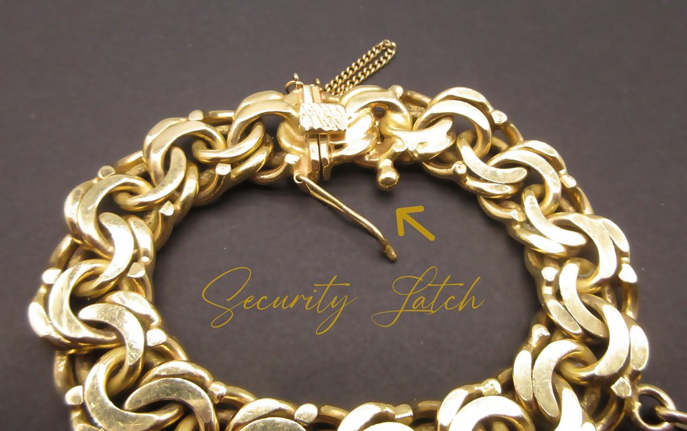 Vintage Heavy Double Link 14K Gold Charm Bracelet
