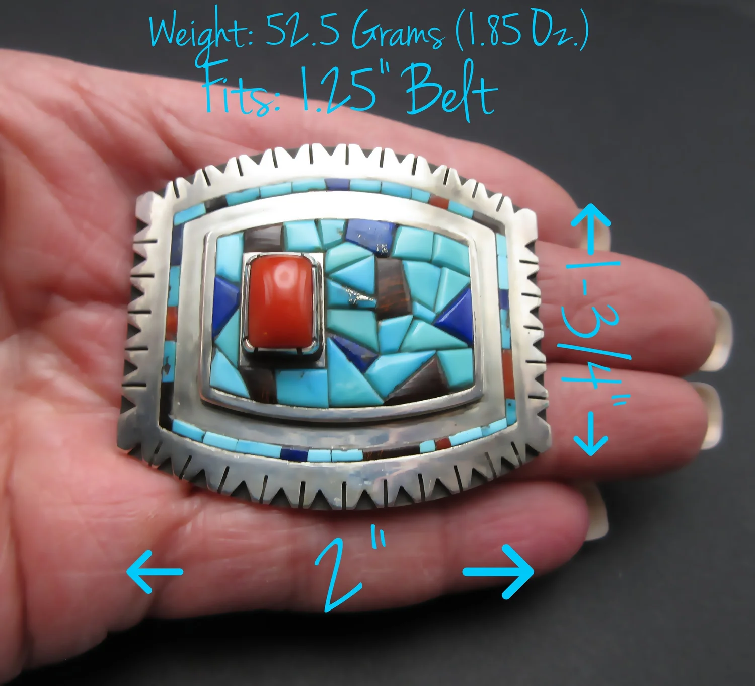 Unique Belt Buckle Wood‎ Mosaic With Multicolor Crystal Stones Silver Base Navajo Handmade Multistone Inlay Sterling Silver Mens/womens  main image 3