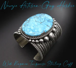 NAVAJO ナバホ Guy Hoskie ターコイズ1石 装飾シルバーバングル Plata de Santa Fe Jewelry