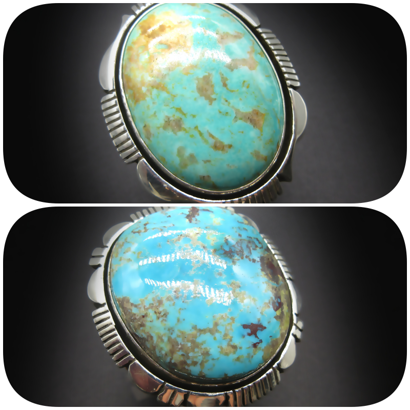 Navajo COOPER WILLIE-Kingman Turquoise-Traditional Navajo Design-Masculine Man's Size 16-1/2 (At least!) Ring-Choose Between Blue or Green Kingman! For BIG Fingers!!