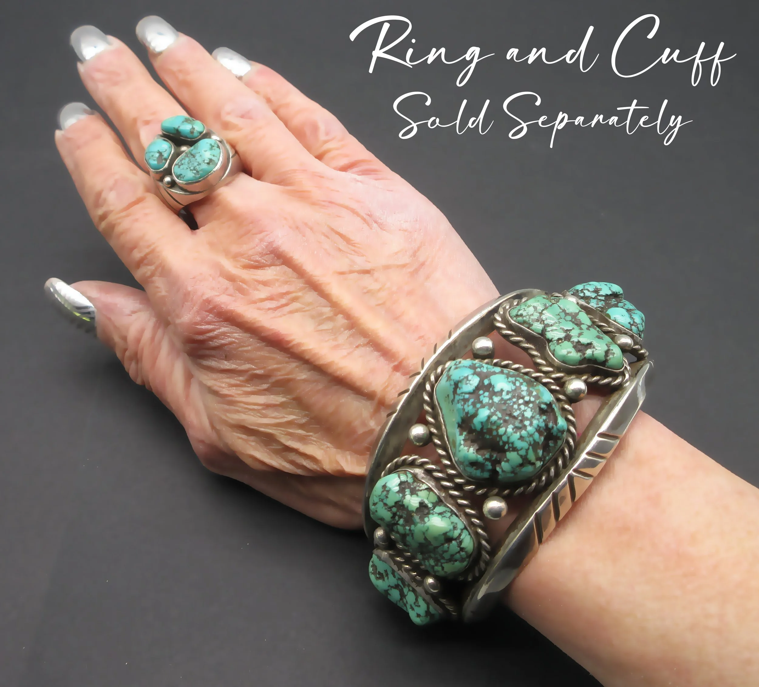 Circa  1970's  by Navajo "F. Begay" {Francis?} Vintage  Chunky 5 Stone Seafoam Turquoise  Sterling  Row  Cuff-6-7/8" Wrist- 4.15  Ounces-  For Man OR Woman!