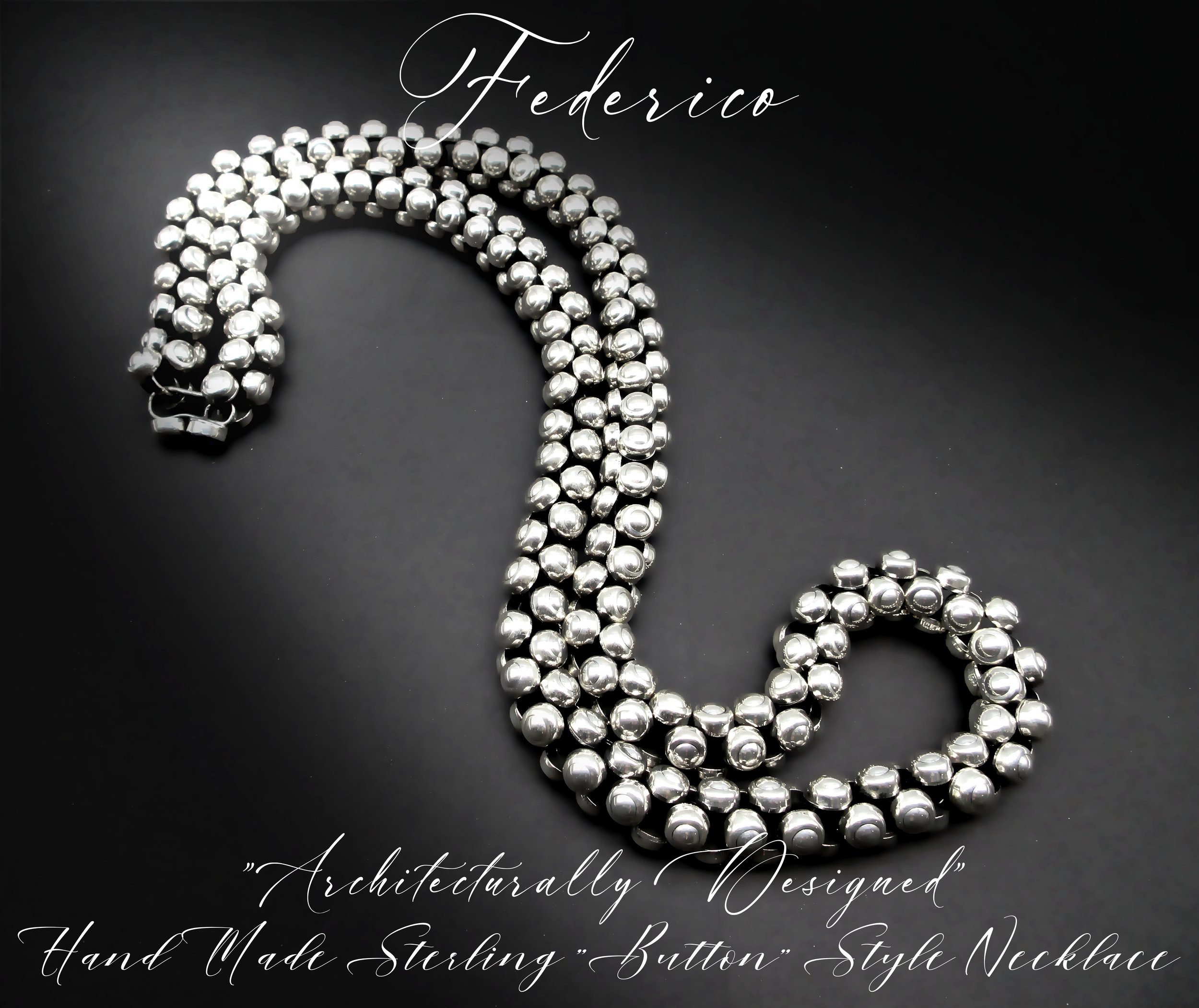 Federico Jimenez- AMAZING -  IMPECCABLELY CONSTRUCTED!    Architecturally Designed - 4 Sided Interlocking Sterling Beaded (Button Style) Necklace - 40" Long- Hefty 1 Pound 3.4 Ounces!!!