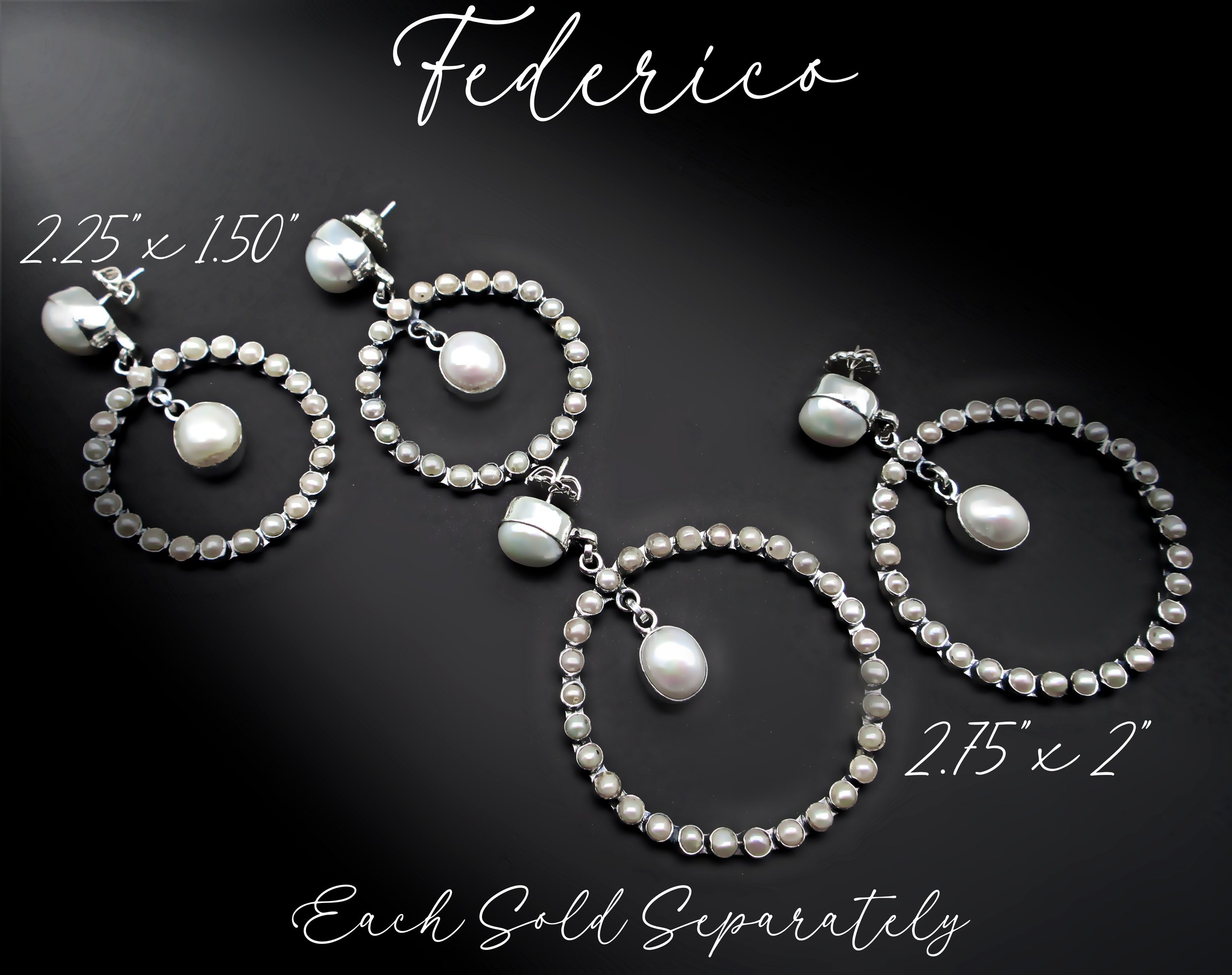 Federico Jimenez-Precisely Made-Fresh Water Cluster Pearls / Baroque Pearl  Sterling Hoop Earrings-Simple Sophisticated  Elegance!-2 Sizes Available!