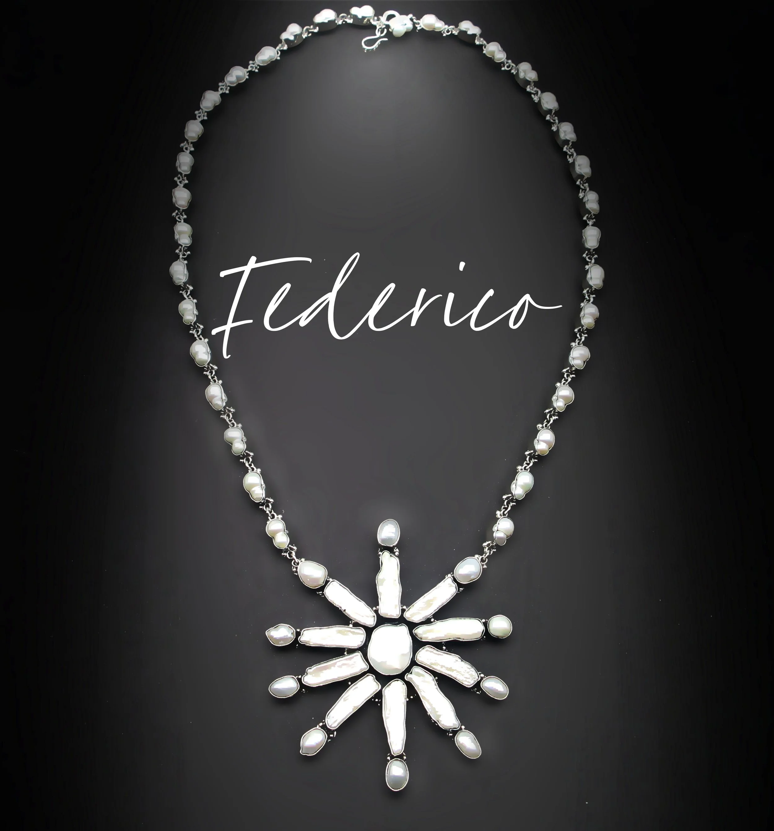 Federico Jimenez-Rare "Twin Pearl" Necklace with Japanese "Biwa" and Baroque Pearl Sun/Starburst Designed Pendant-36" Long
