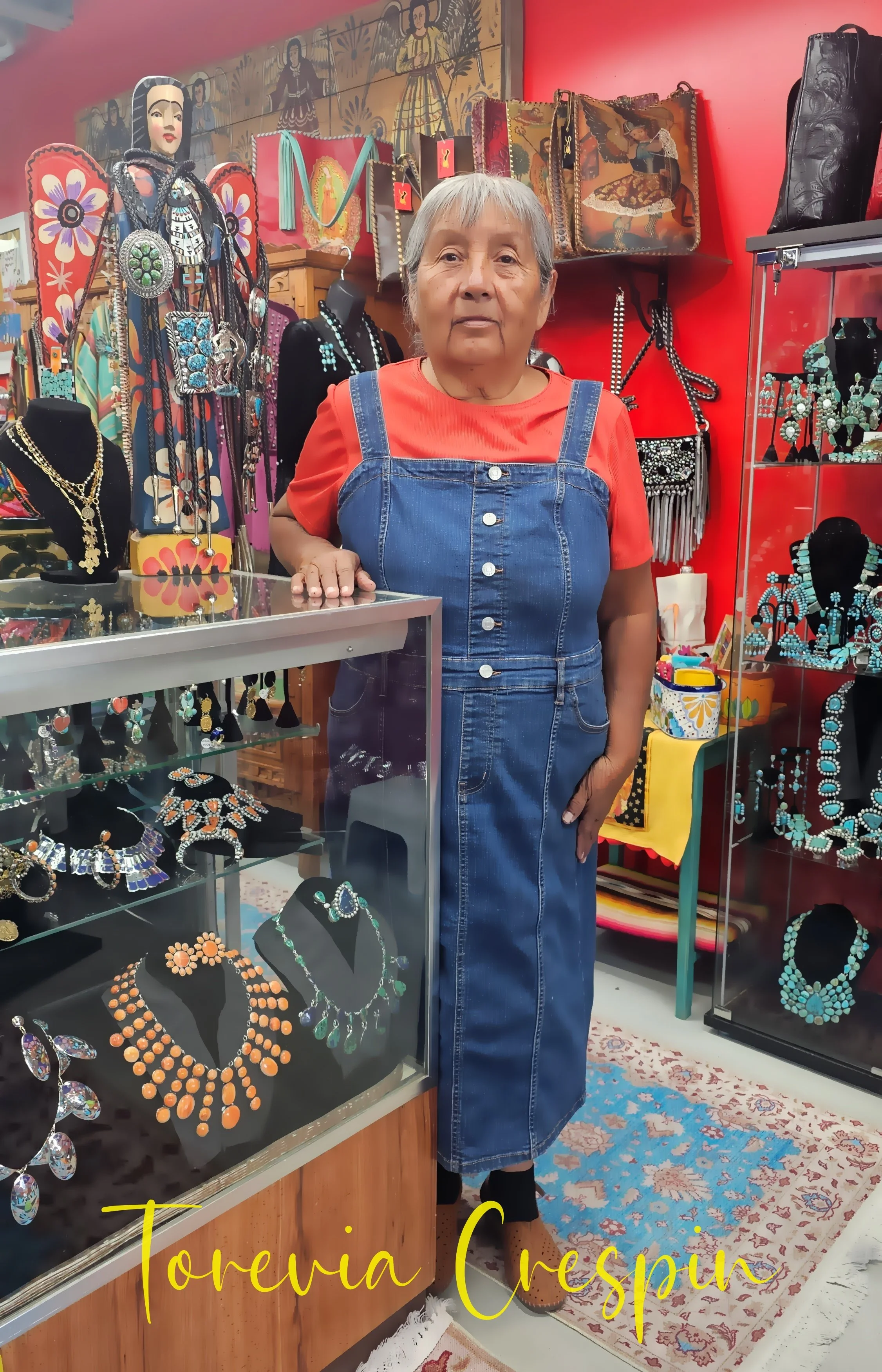 Kewa Puebloan Artists-Torevia & Delbert Crespin-Hand Cut and Shaped-Translucent Yellow Green SERPENTINE with Multi Color Accents -Necklace and Earring SET