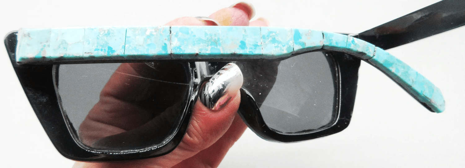 Black Cateye Sunglasses with Kingman Turquoise  Boots and Sterling Torpedo Beads Plata de Santa Fe Jewelry main image 3