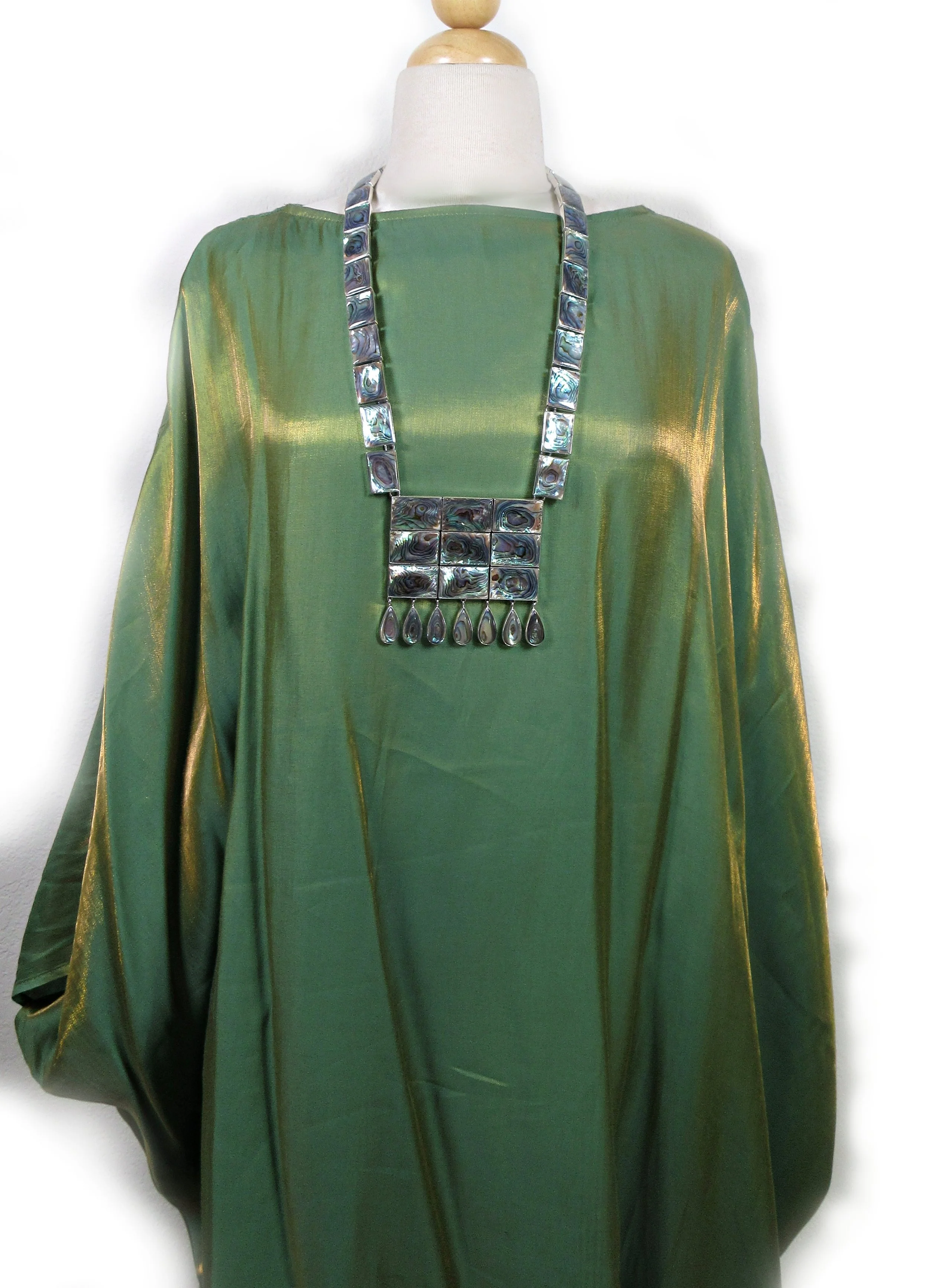 STUNNING! Federico Jimenez- Mayan Inspired Design- Long Colorful Abalone/Sterling Panel Necklace with Large Center Dangle Drop Pendant- 35.25"