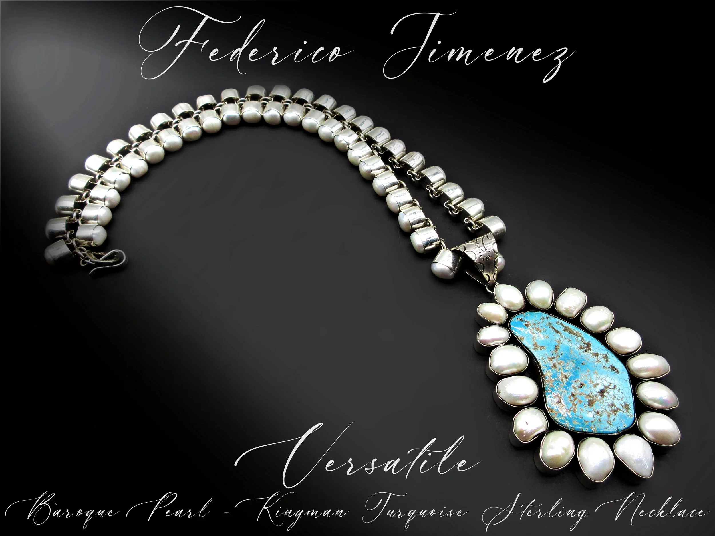 ***Federico Jimenez-Versatile Baroque Pearl Necklace-Natural Kingman Turquoise / Baroque Pearl Removable Pendant -Sophisticated Santa Fe Elegance!***
