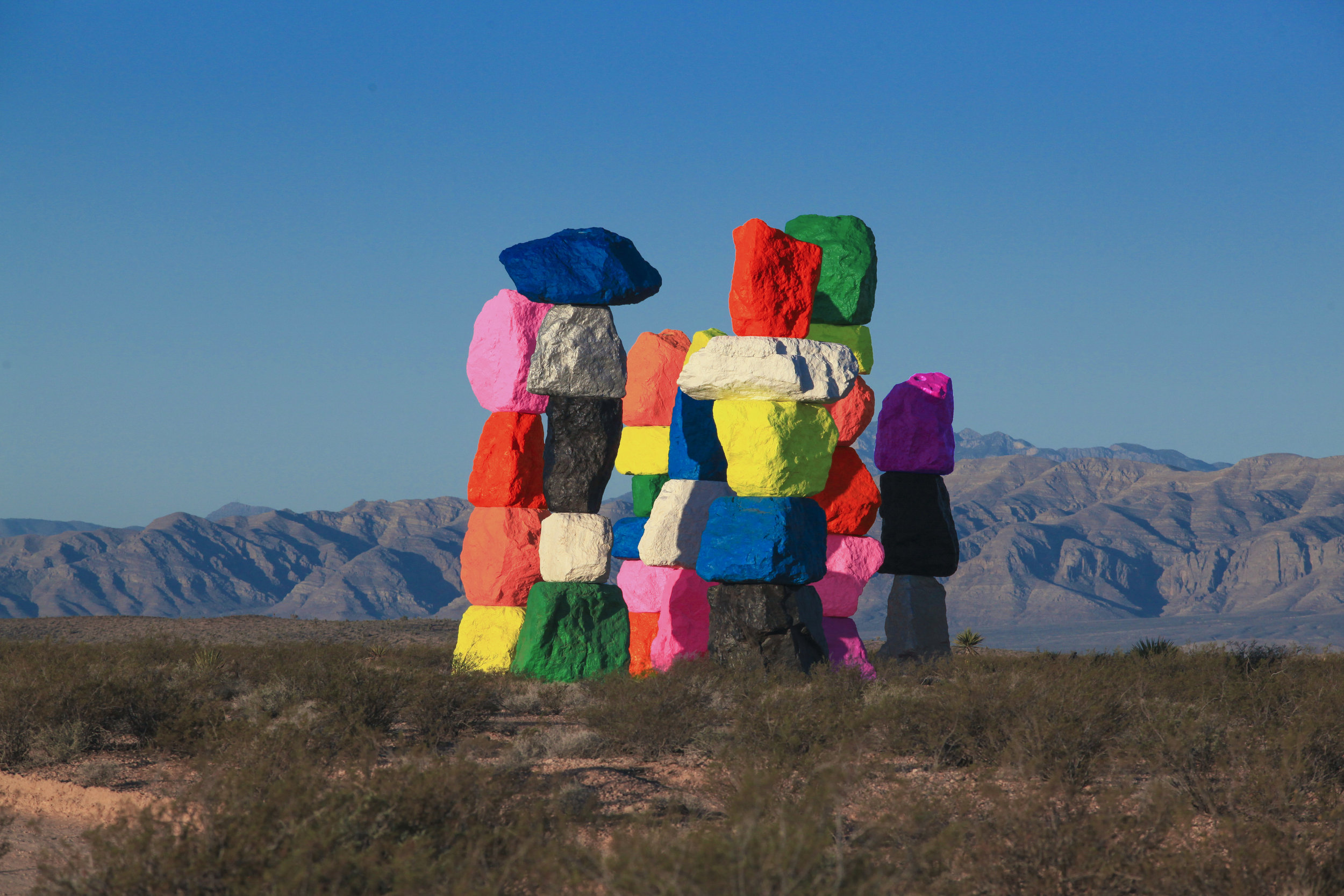 Ugo Rondinone: Seven Magic Mountains , Las Vegas, Nevada, 2016. Photo by Gianfranco Gorgoni. Courtesy of Art Production Fund and Nevada Museum of Art.