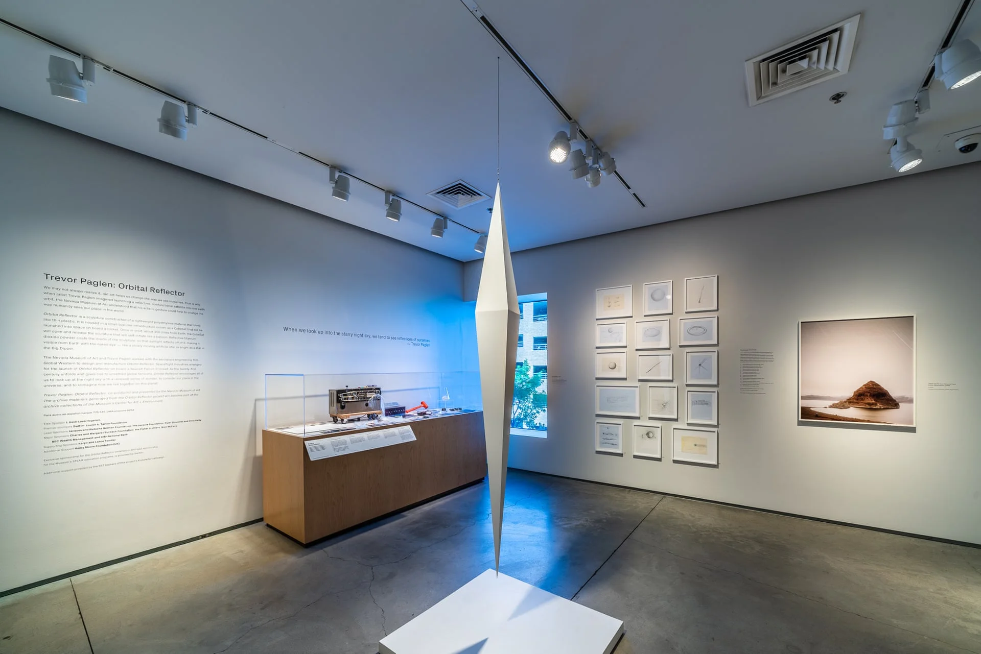 Trevor Paglen, Orbital Reflector (exhibition at the Nevada Museum of Art), 2017-2019. Image courtesy Mark Hammon, Altman Siegel Gallery, and the Nevada Museum of Art