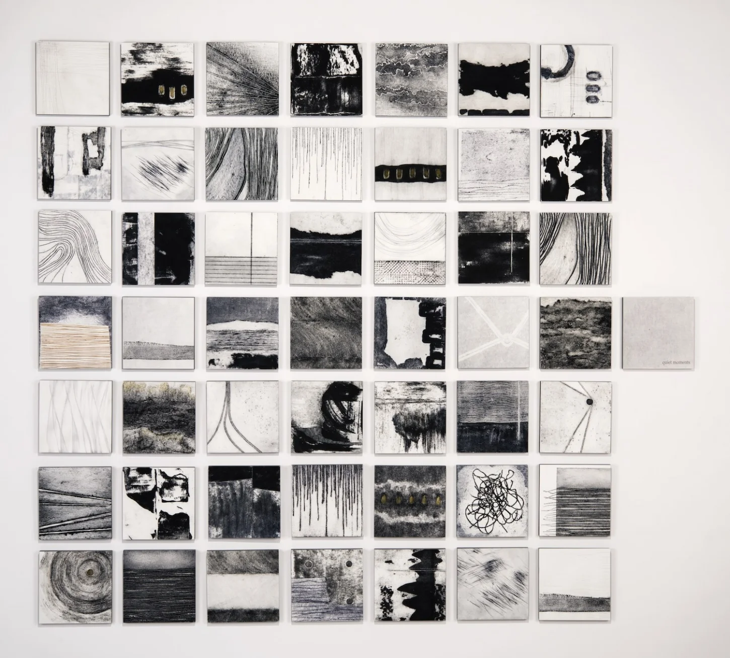 Installation of Archival Digital Prints of Landscapes Of My Life collagraphs 2017 50|50 Show at Sanchez Art Center in Pacifica, CA