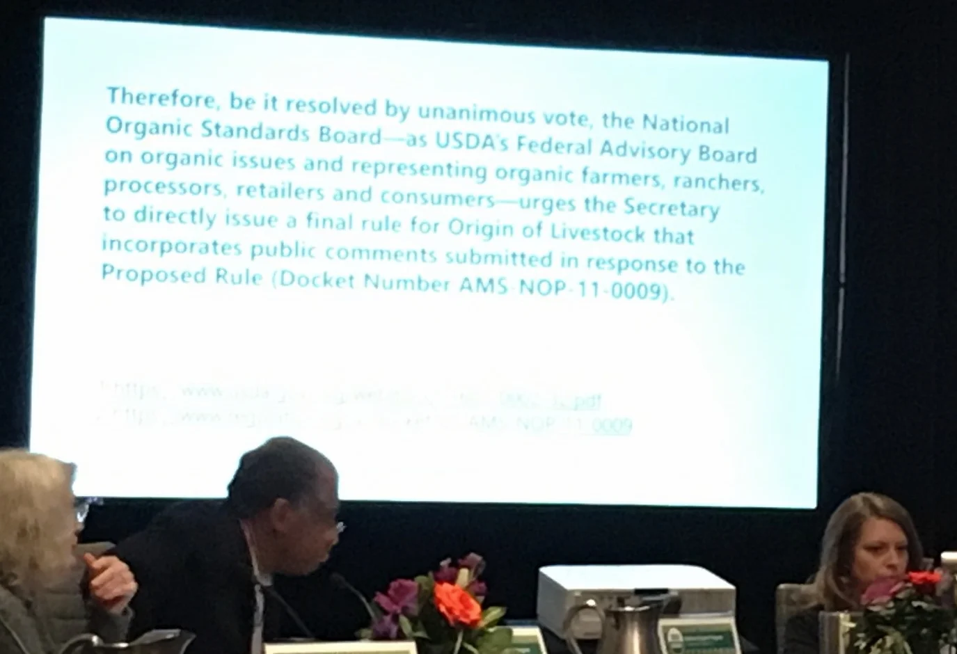 The NOSB passed a resolution in St. Paul urging the Secretary of Agriculture to level the playing field for organic dairy farmers.