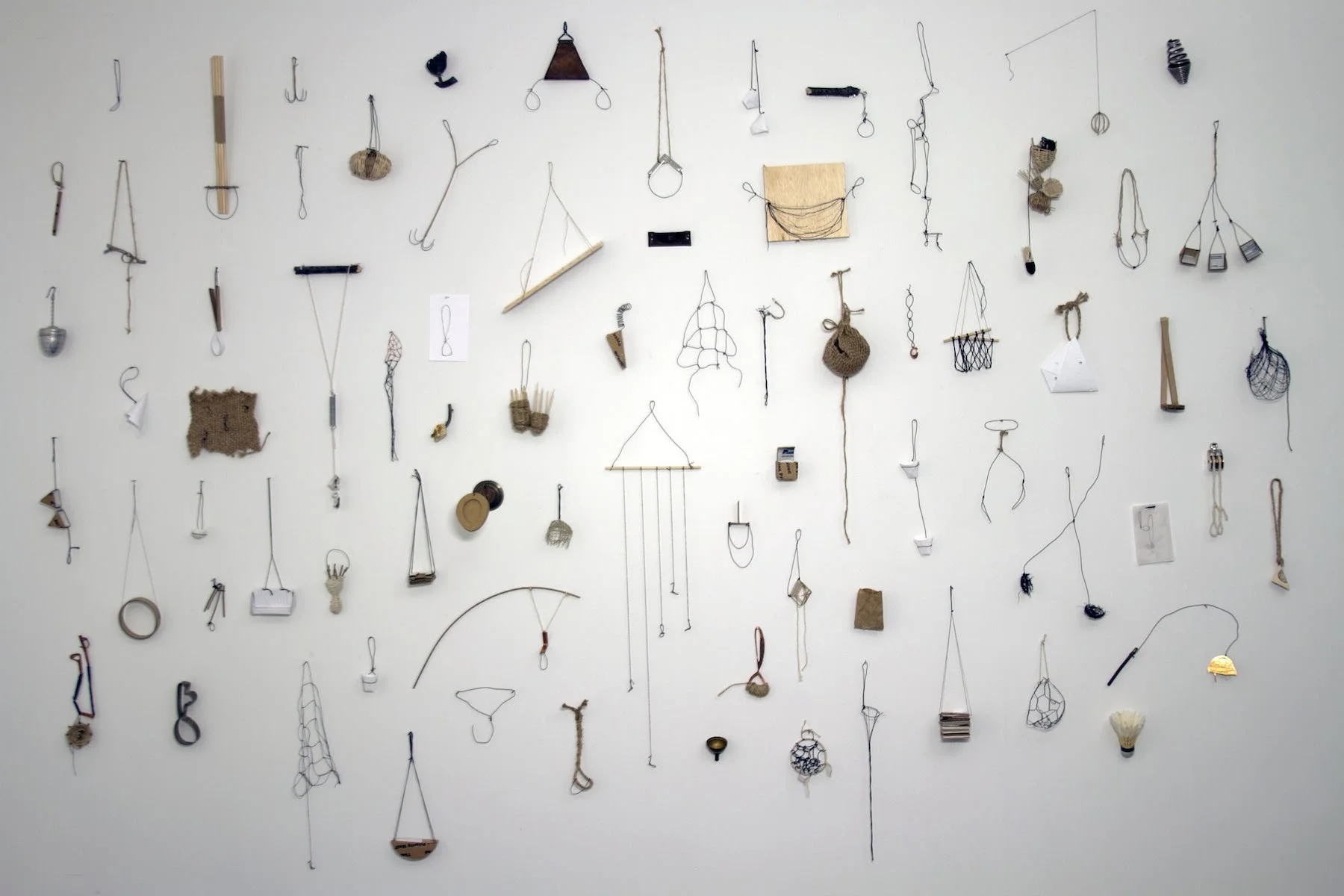 Abby Sherrill, Spoon Collection, 2014, wood, wire, string, cardboard, found objects