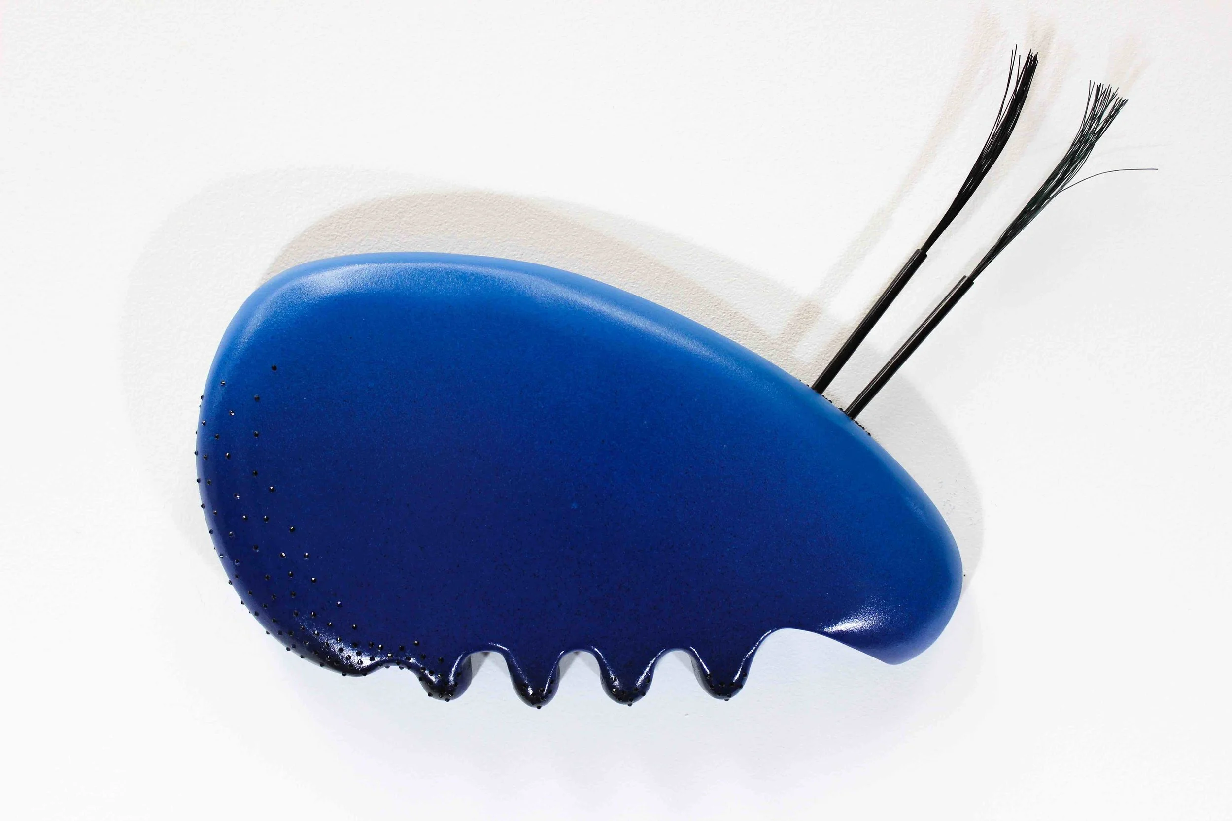 Rachel Fischer, Blue Tic, 2016, wood, paint, lead crystal, found objects