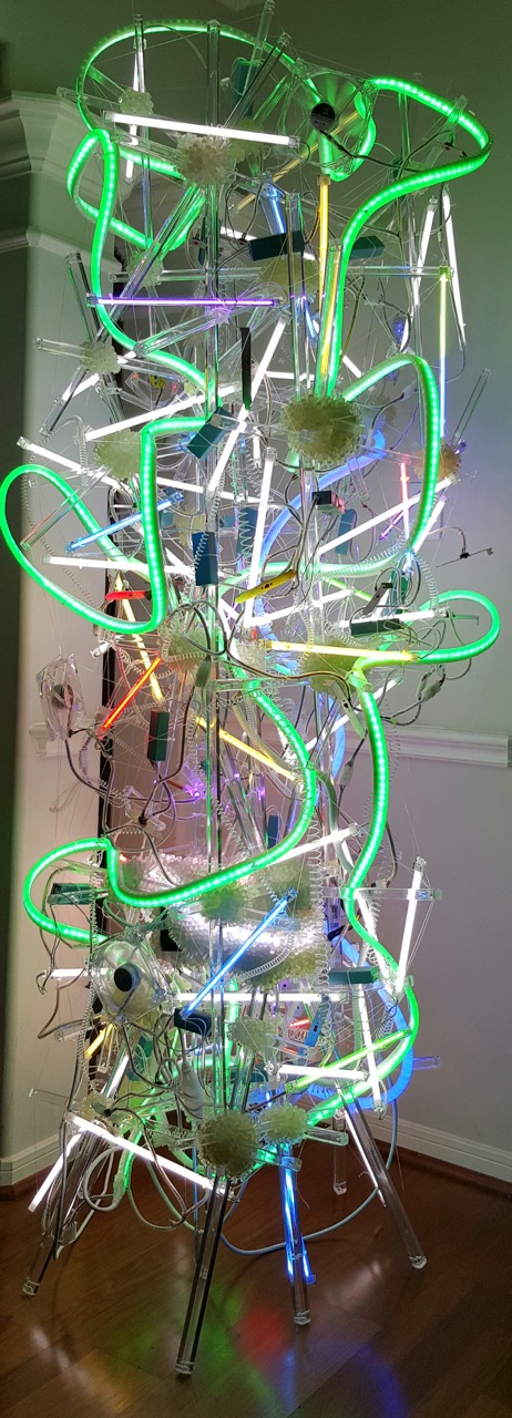 Adela Andea, Green Crystalline, 2015, cold cathode fluorescent light, LED, computer source, plexiglass