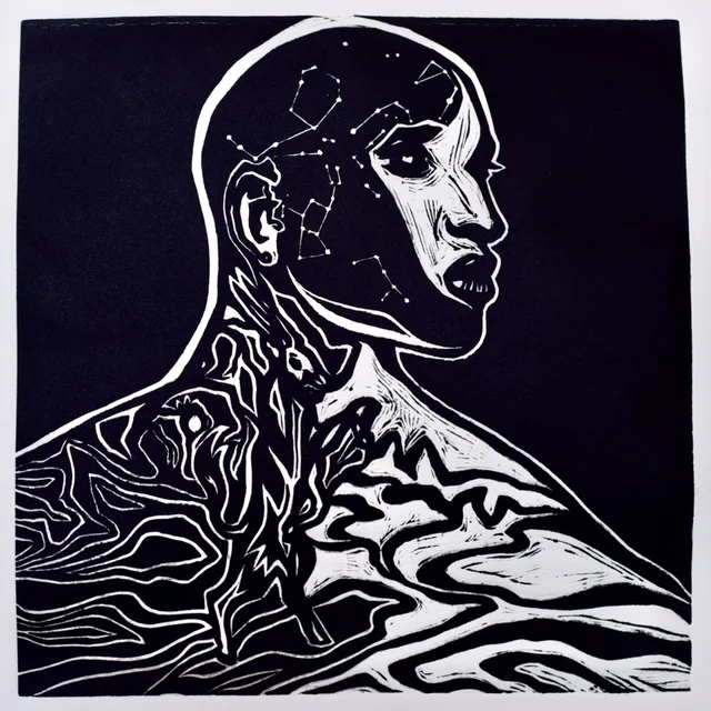 "Kalahari Stars", 11" x 15", Linocut