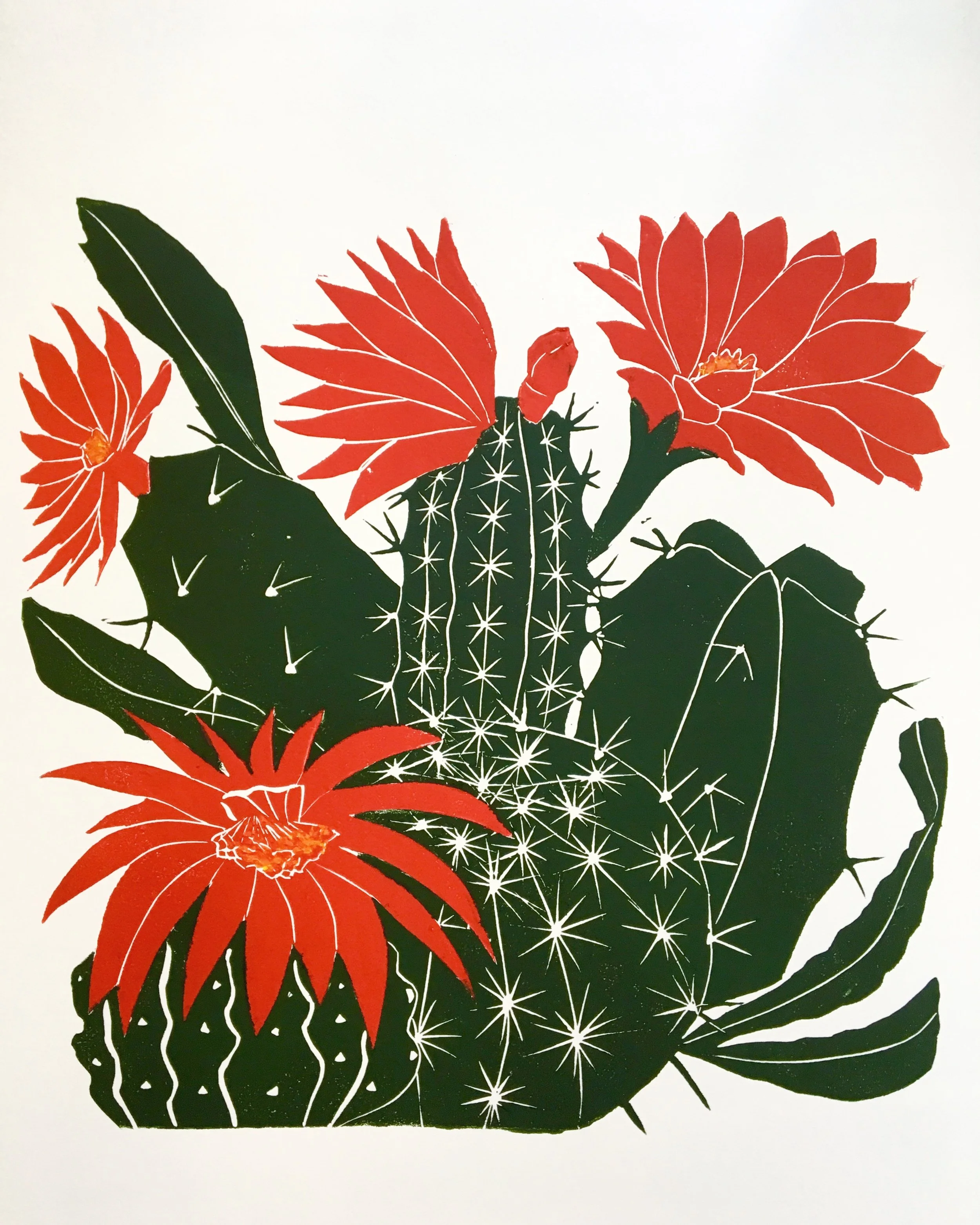 "Fire Blooms", 15" x 15", Linocut