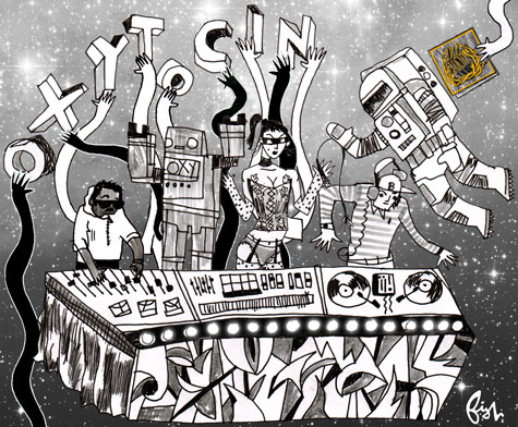 TLDR: Oxytocin boosts signal and dampens background buzz in the hippocampus. And probably other brainy parts. How does this relate to its functions in social interactions? Your guess is as good as mine. Image: Oxytocin, jammin' it up or droppin' it down? Source: http://www.rockband.com/