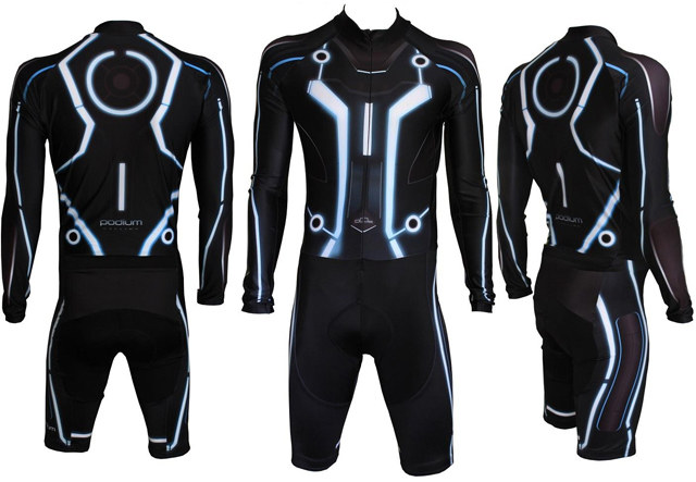 Tron-themed cycling suit. Look familiar? Geekologie.com