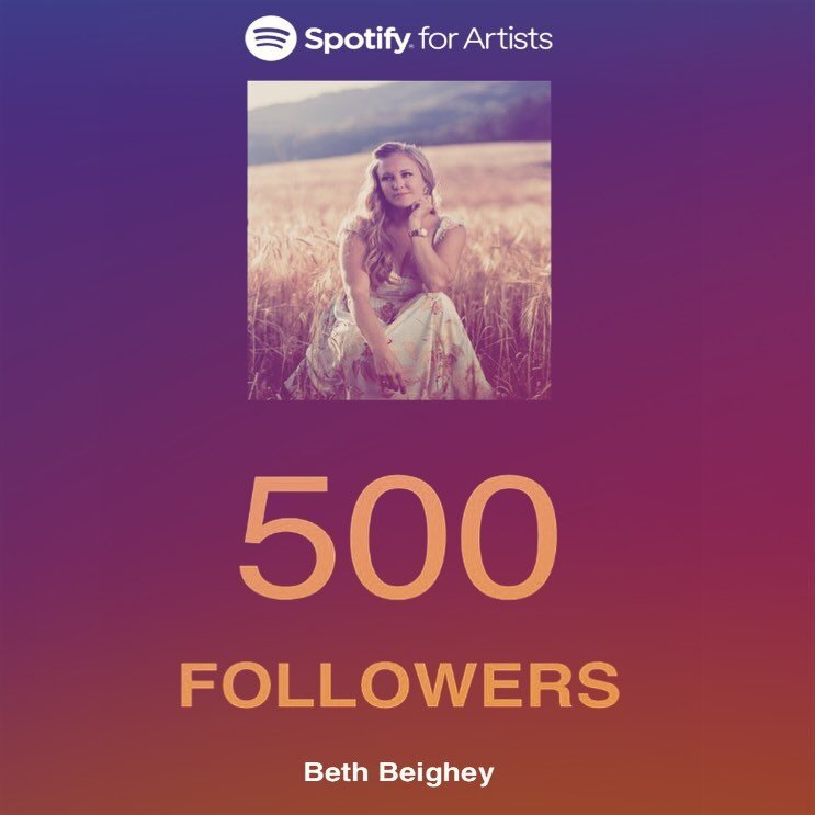 Thank you so much for listening to my tunes, and following me on @spotify! Can&rsquo;t wait to share more new music with y&rsquo;all! 

#spotify #bethbeighey #music #newmusic #country #countrymusic #thankyou #grateful
