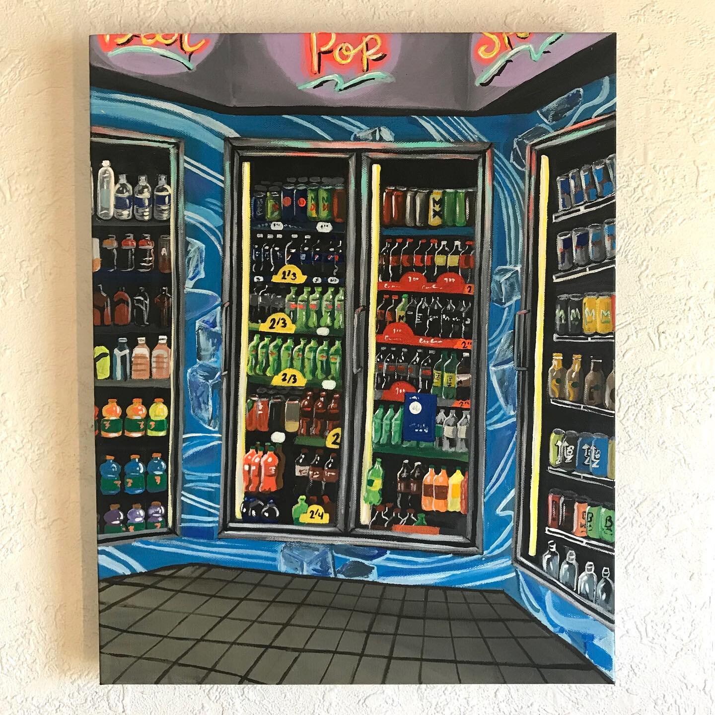 🥤🧊I painted my wall white this morning so I could take these pics. 🥤🧊It&rsquo;s acrylic on 16&rdquo;x20&rdquo; stretched canvas. There is still much to tweak before I&rsquo;m done-done but I will be showing this in a similar state next month at m