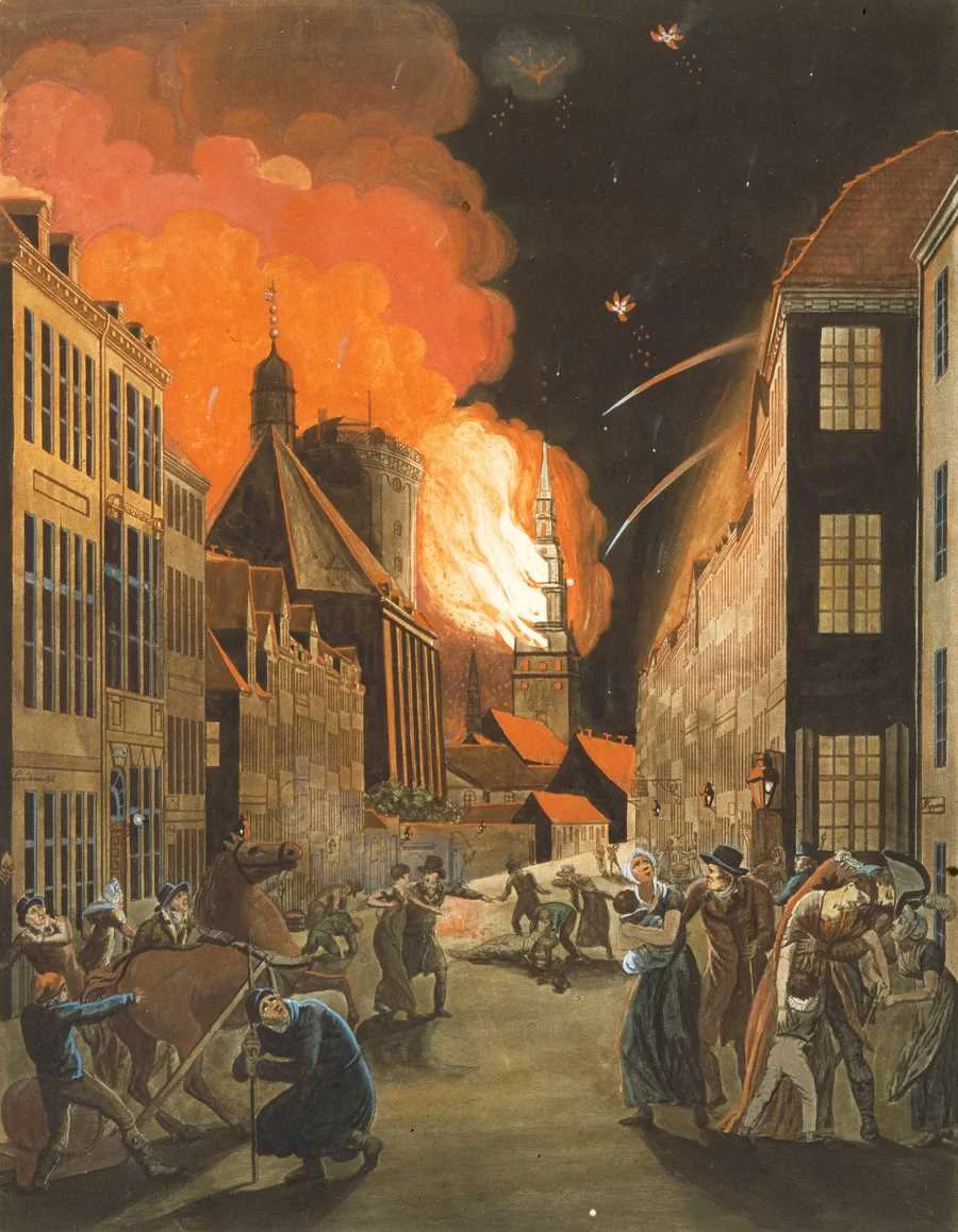 Copenhagen on fire, painted by Christoffer Wilhelm Eckersberg