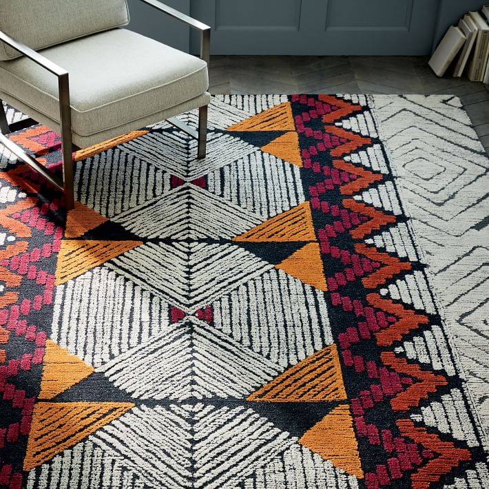 Diamond Motif Wool Rug - Burnt Orange