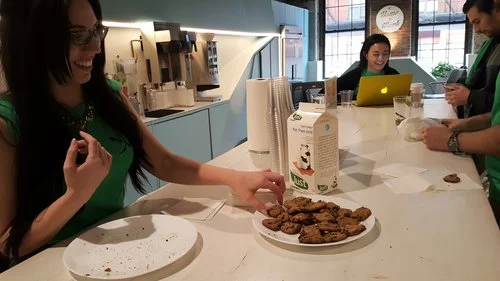 Afternoon cookies and open pathways build community and spur spontaneous interactions at Bond Collective.