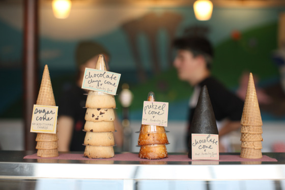 Ice cream cones stacked on a counter at Ample Hills