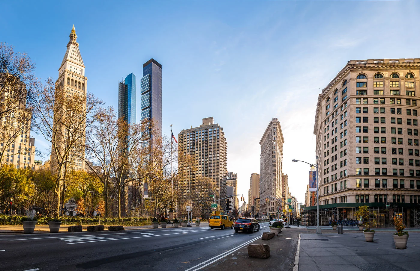 Street view of buildings in a city