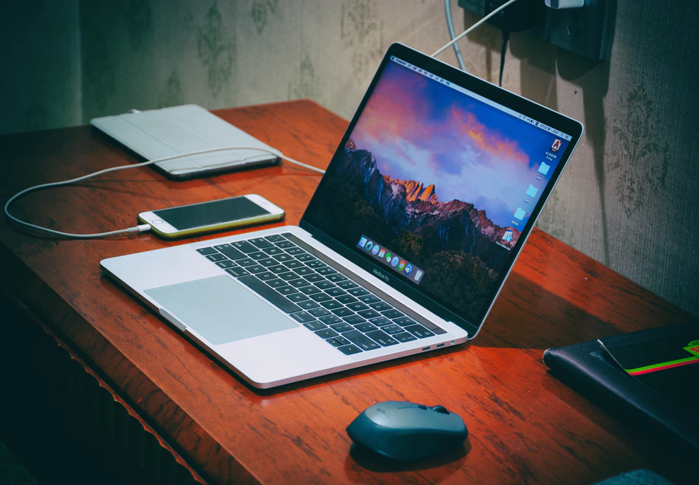 desk with tools used for remote work