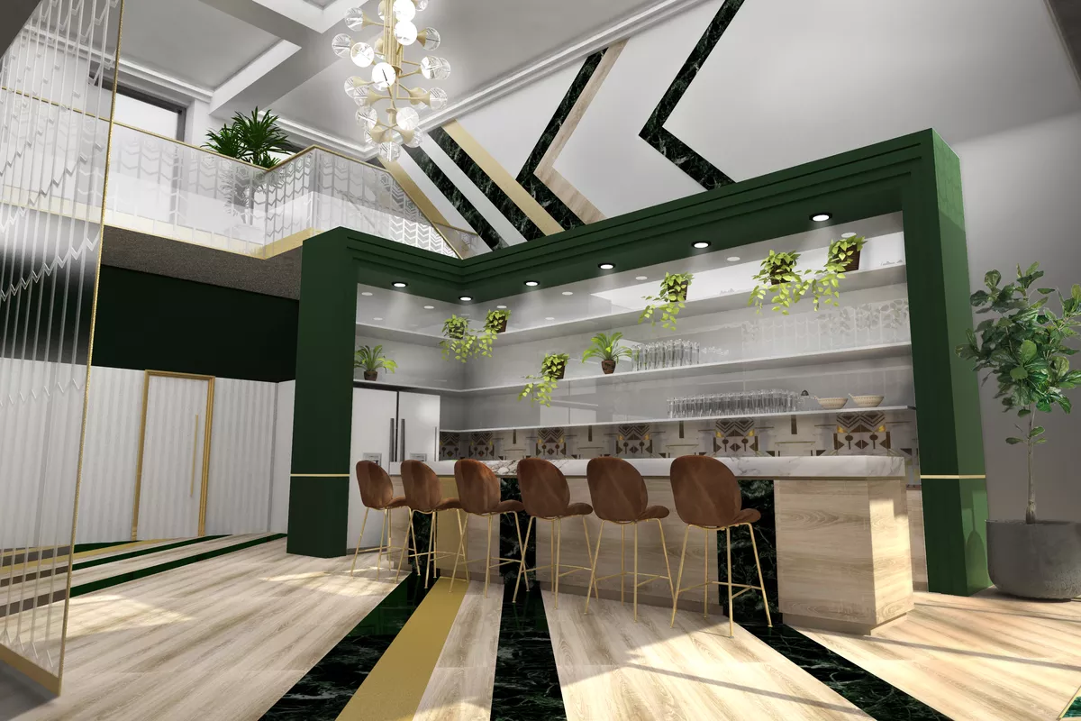 Bar area in a shared office building