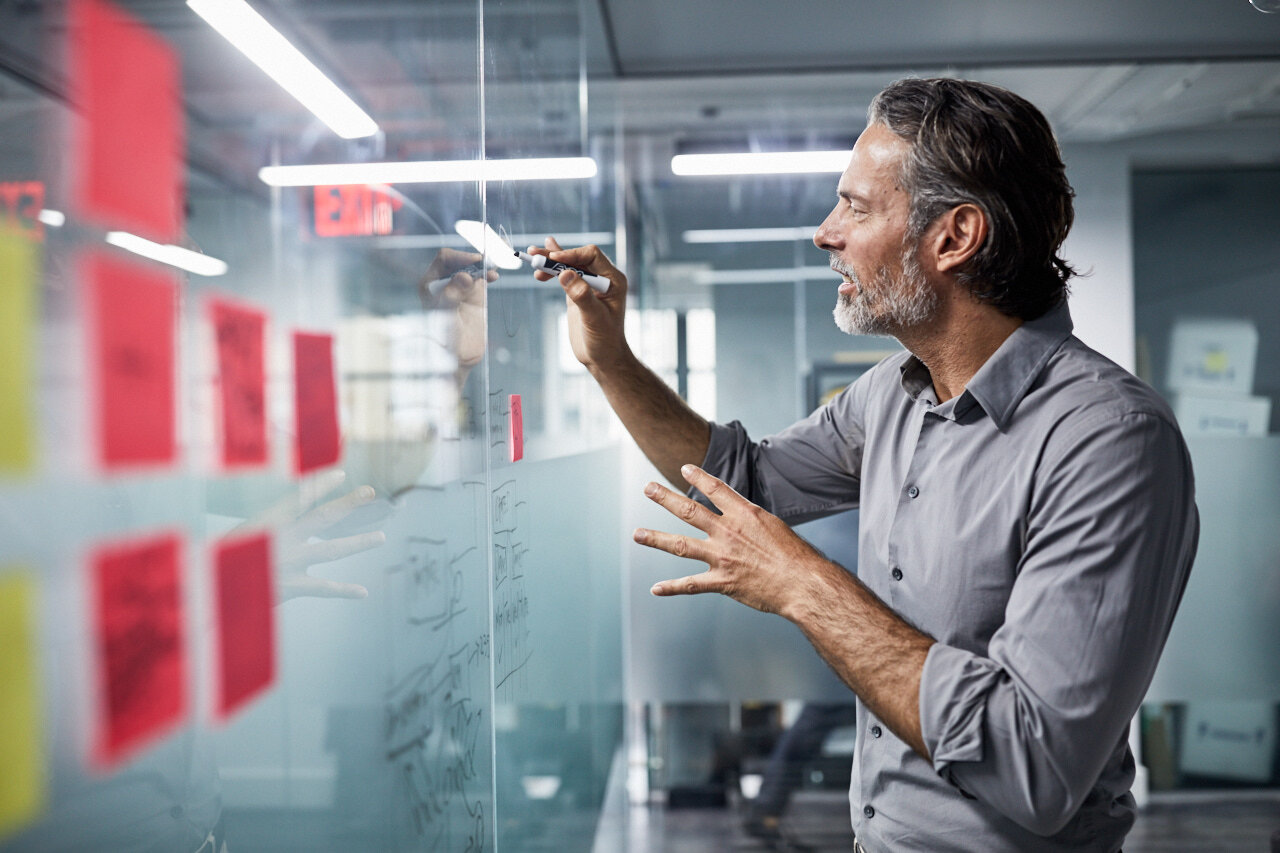 Man working in flexible workspace