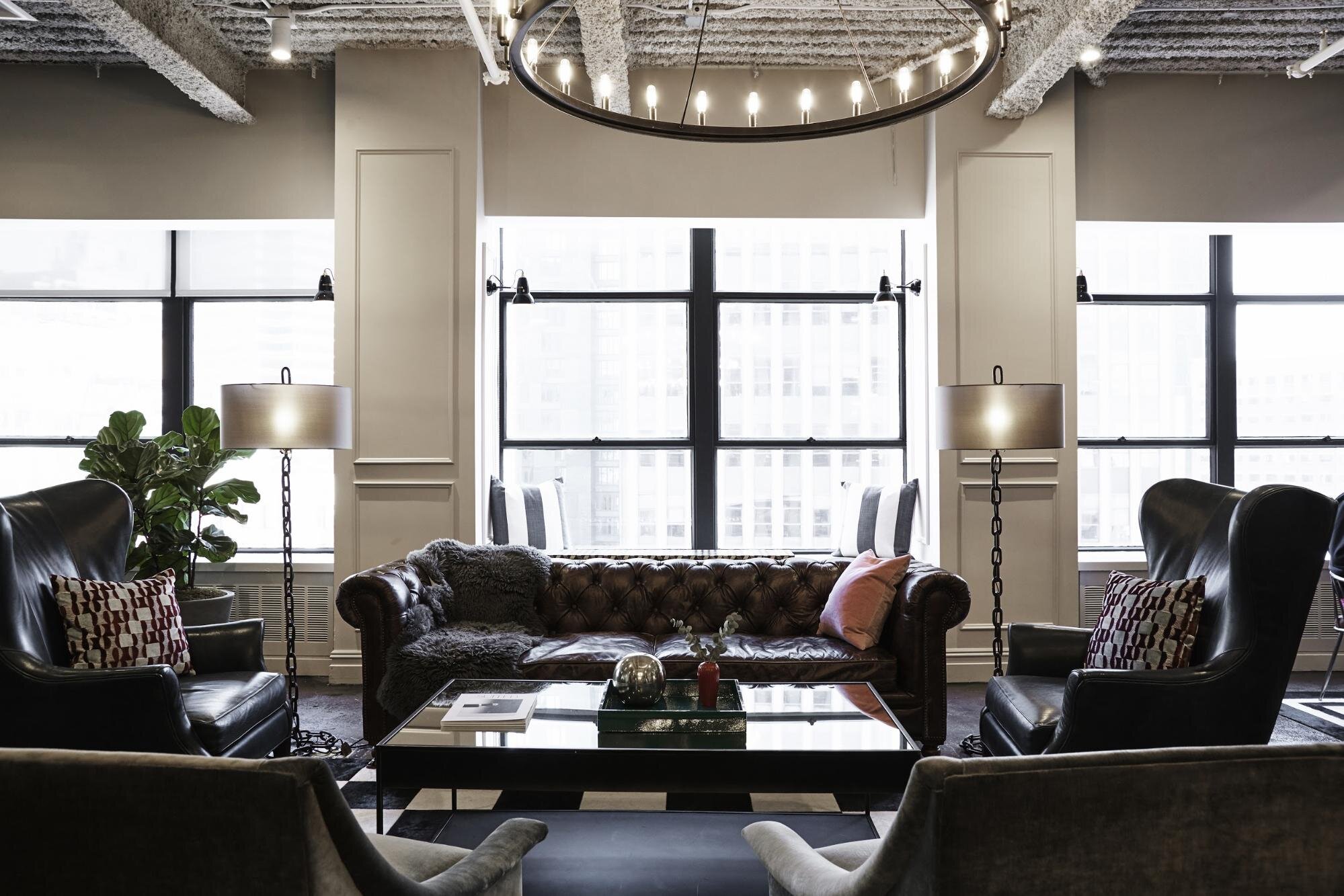 Office space with leather couches