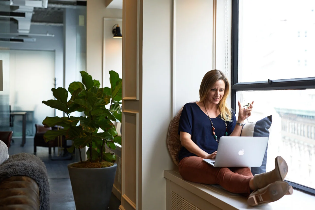 Woman attending virtual team building activities