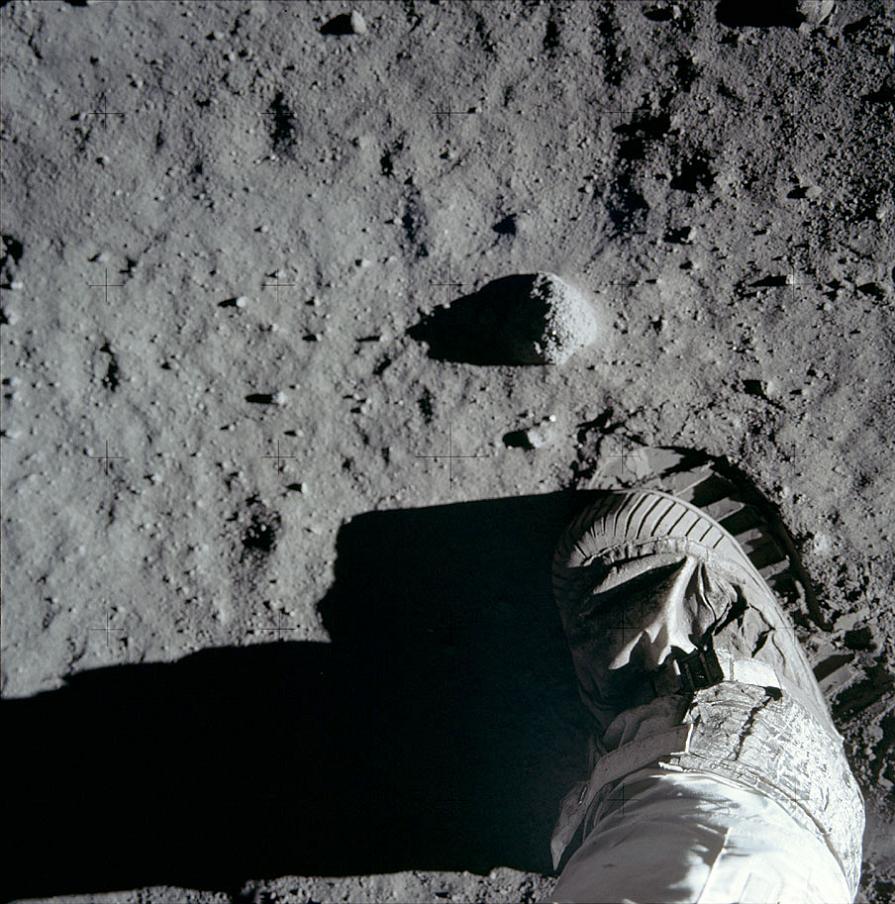Lunar regolith underfoot during the Apollo 17 mission to the moon.