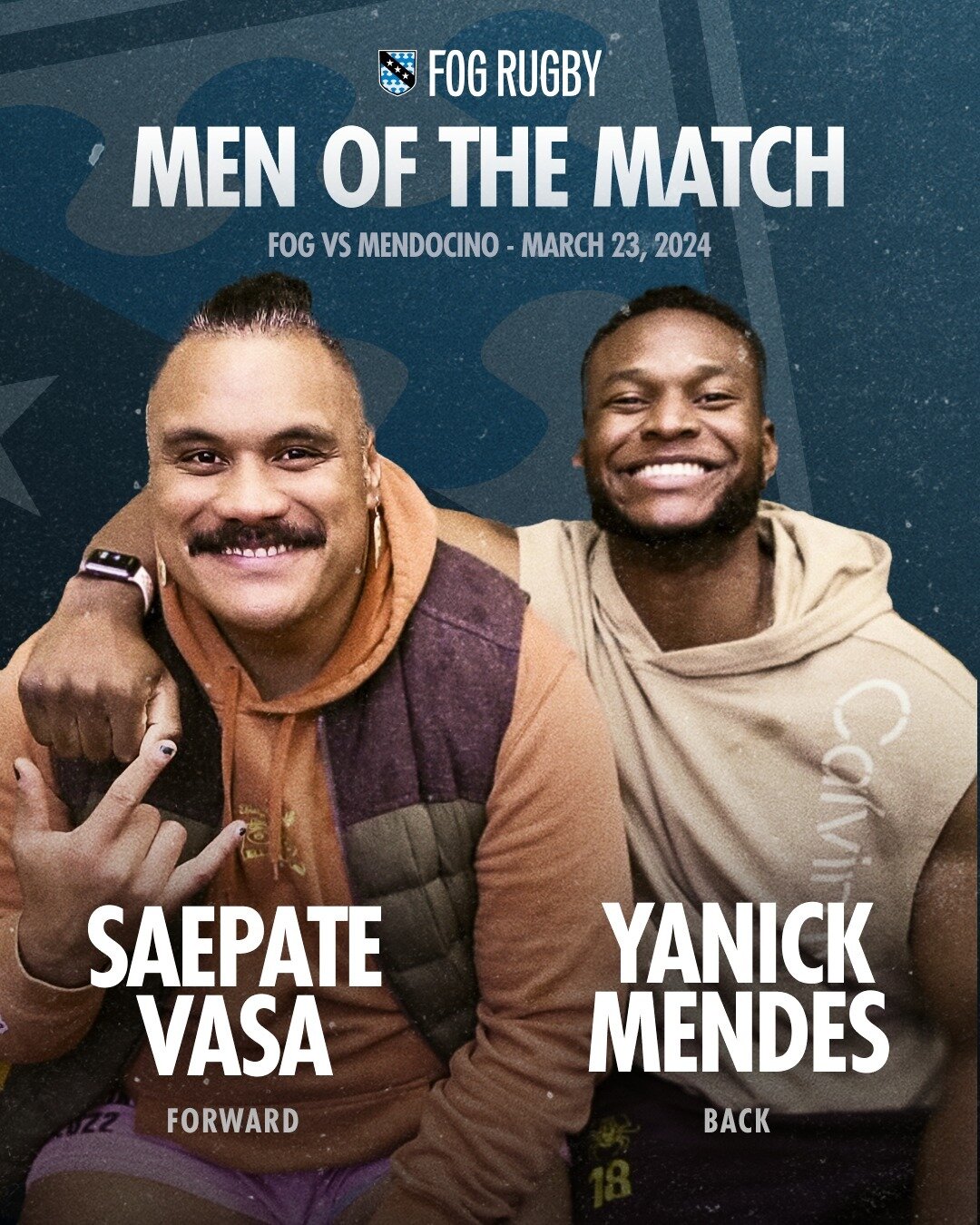 Congrats to men of the match @_yanickvarela and @saepatevasa! We all know Mendo hits HARD so serious kudos are in order. #rollfogroll #fogrugby