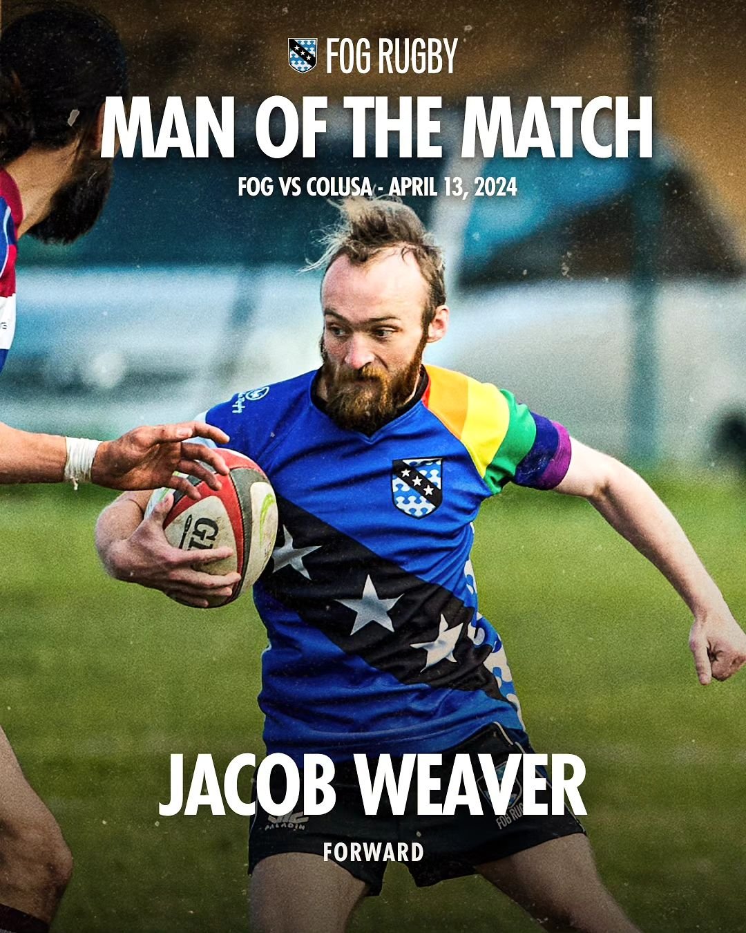 Congrats to Jacob Weaver, our scrum half this past weekend, for winning Man of the Match! You go hot possum. #rollfogroll #fogrugby @theb4dger