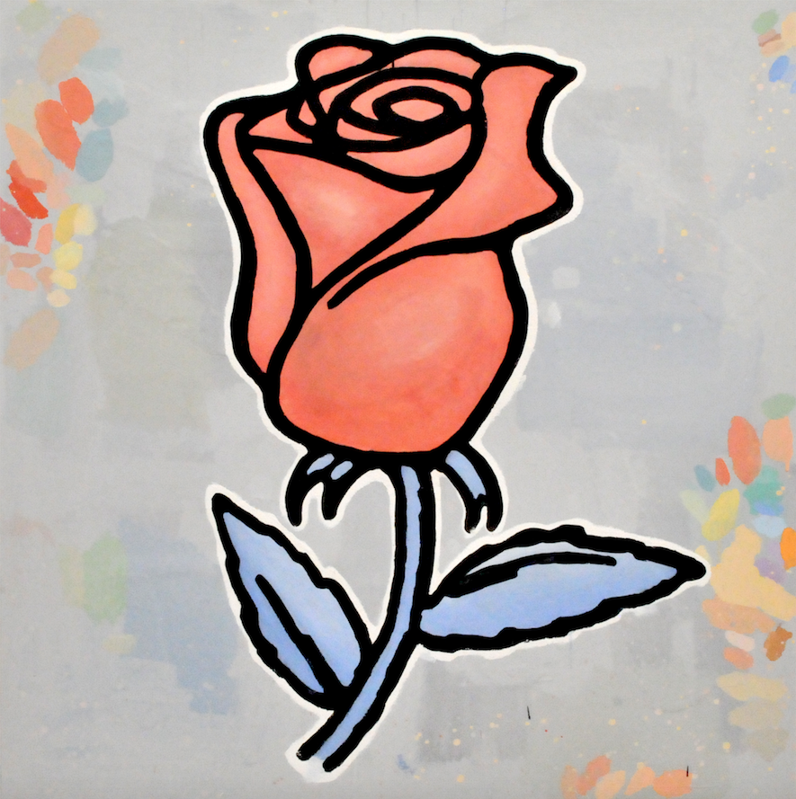 Donald Baechler, Red and Blue 2019 60 x 60 in Acrylic and fabric collage on canvas