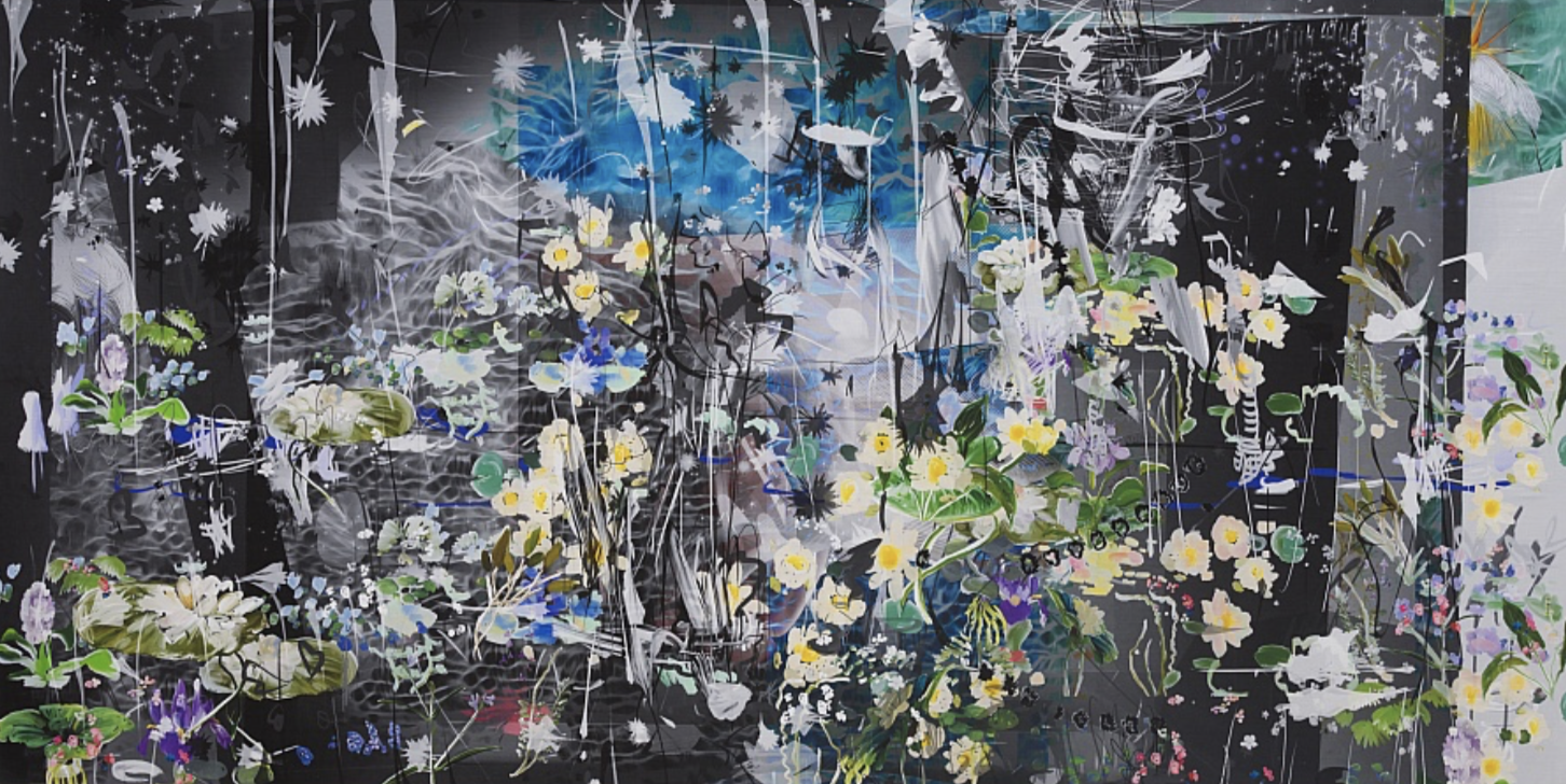 Petra Cortright, Speed with Keanu elena de lisser map home 47 x 92 in Digital painting on Belgian linen