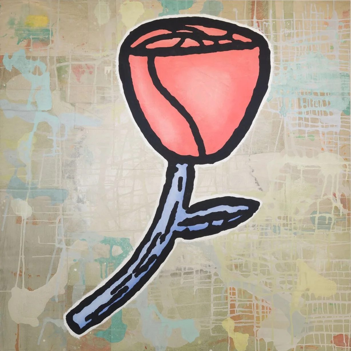 Donald Baechler, The Serious Season (Red + Blue) 2019 60 x 60 in Acrylic and fabric collage on canvas